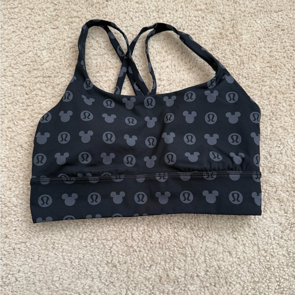 Lululemon Black Sports Bra with Mickey Mouse Pattern